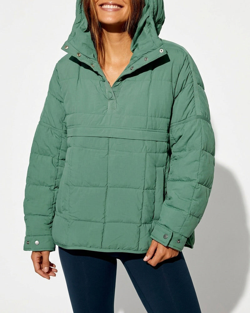 Willluxe® Lightweight Quilted Half-Snap Pullover Jacket with Hood