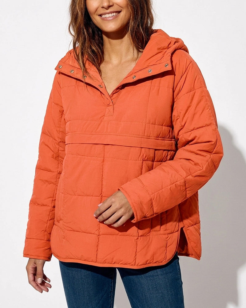 Willluxe® Lightweight Quilted Half-Snap Pullover Jacket with Hood