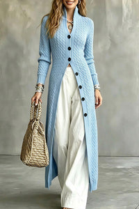 Willluxe® Cable Knit Stand Collar Long Cardigan Coat