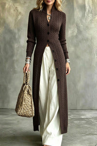 Willluxe® Cable Knit Stand Collar Long Cardigan Coat