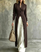 Willluxe® Cable Knit Stand Collar Long Cardigan Coat