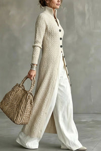 Willluxe® Cable Knit Stand Collar Long Cardigan Coat