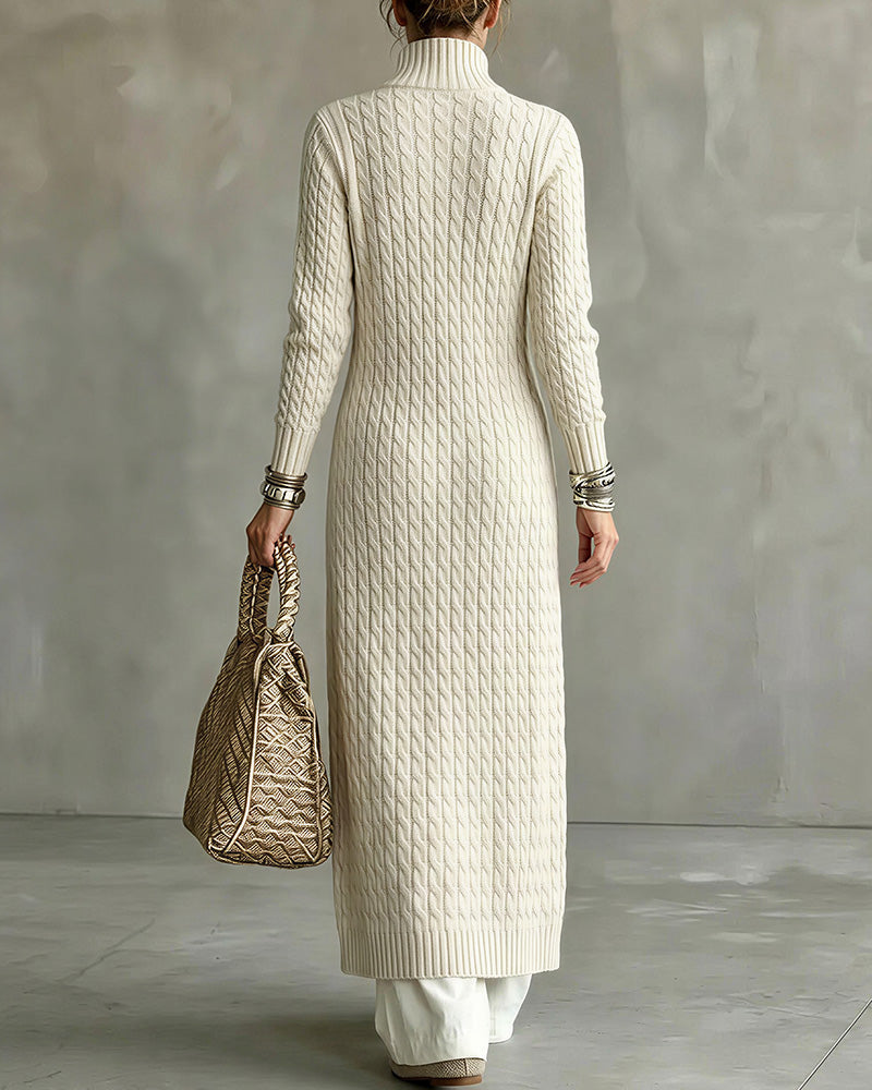 Willluxe® Cable Knit Stand Collar Long Cardigan Coat