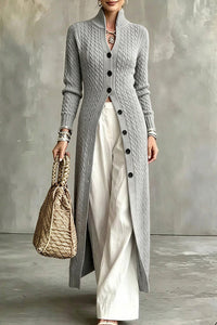 Willluxe® Cable Knit Stand Collar Long Cardigan Coat