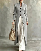 Willluxe® Cable Knit Stand Collar Long Cardigan Coat