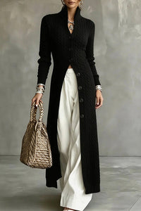 Willluxe® Cable Knit Stand Collar Long Cardigan Coat