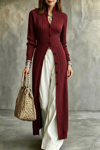 Willluxe® Cable Knit Stand Collar Long Cardigan Coat