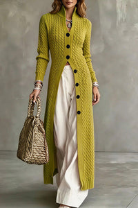 Willluxe® Cable Knit Stand Collar Long Cardigan Coat