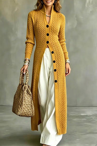 Willluxe® Cable Knit Stand Collar Long Cardigan Coat