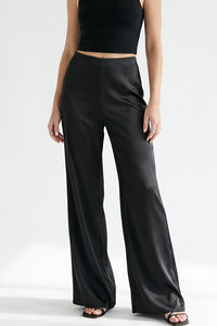 Willluxe® Mid-Waisted Liquid Drape Satin Wide-Leg Pants