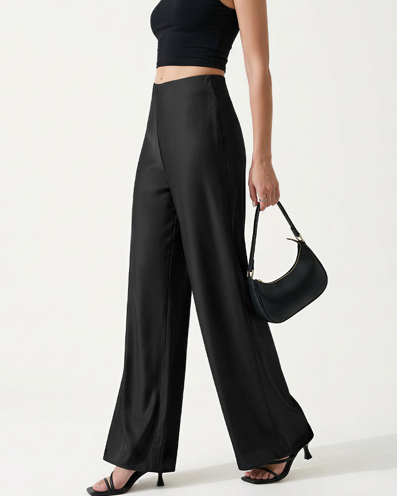 Willluxe® Mid-Waisted Liquid Drape Satin Wide-Leg Pants