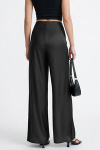 Willluxe® Mid-Waisted Liquid Drape Satin Wide-Leg Pants