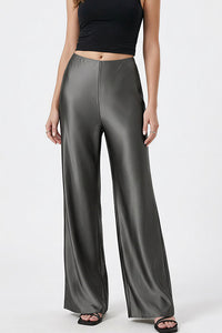 Willluxe® Mid-Waisted Liquid Drape Satin Wide-Leg Pants