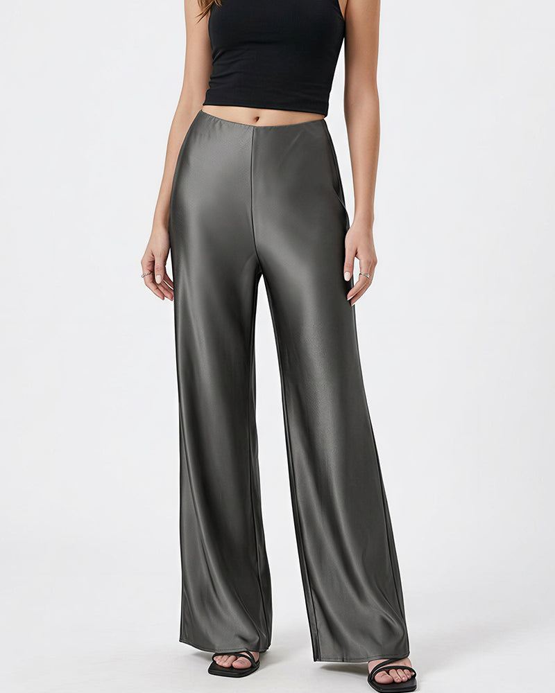 Willluxe® Mid-Waisted Liquid Drape Satin Wide-Leg Pants