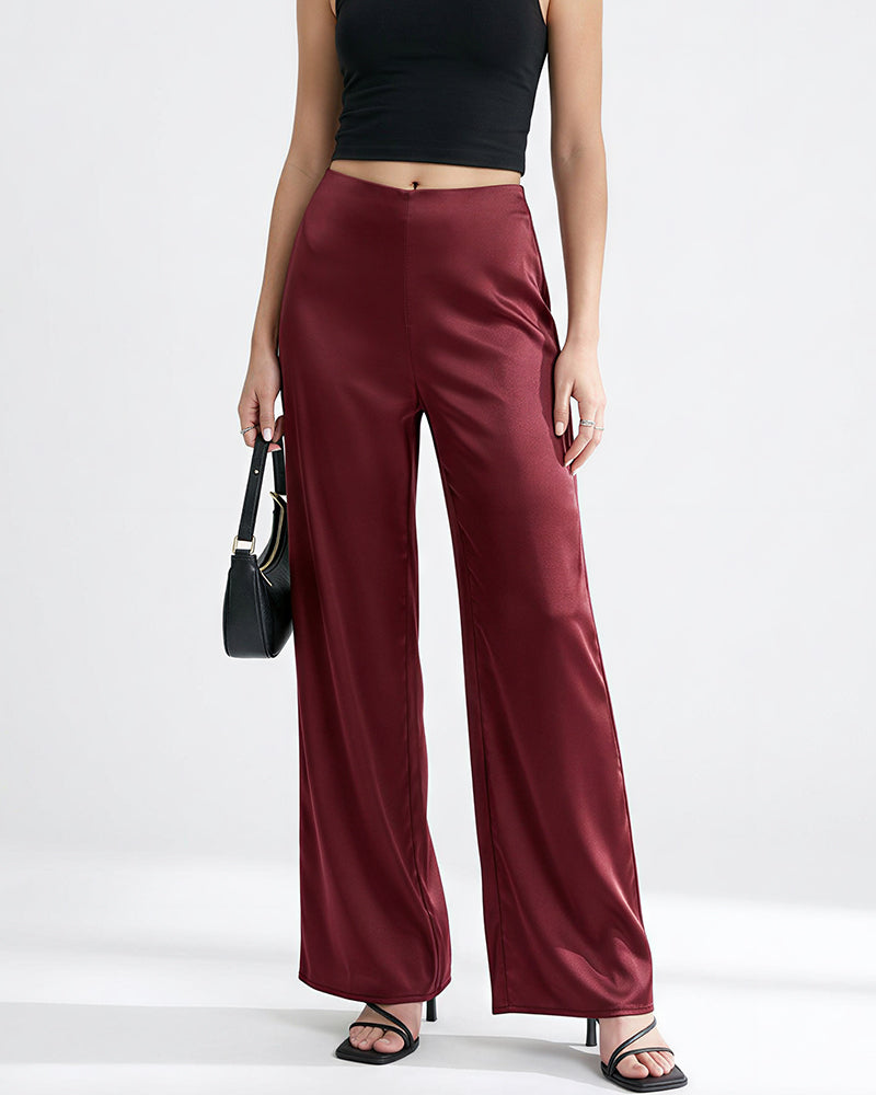 Willluxe® Mid-Waisted Liquid Drape Satin Wide-Leg Pants