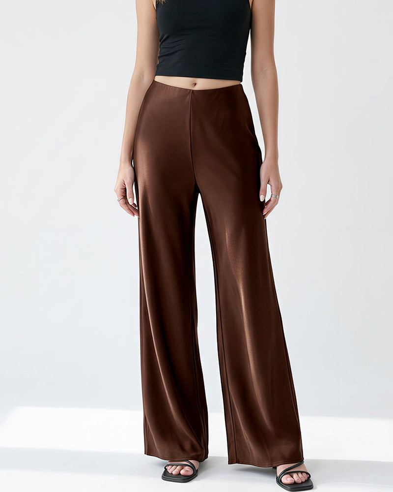 Willluxe® Mid-Waisted Liquid Drape Satin Wide-Leg Pants