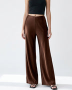 Willluxe® Mid-Waisted Liquid Drape Satin Wide-Leg Pants