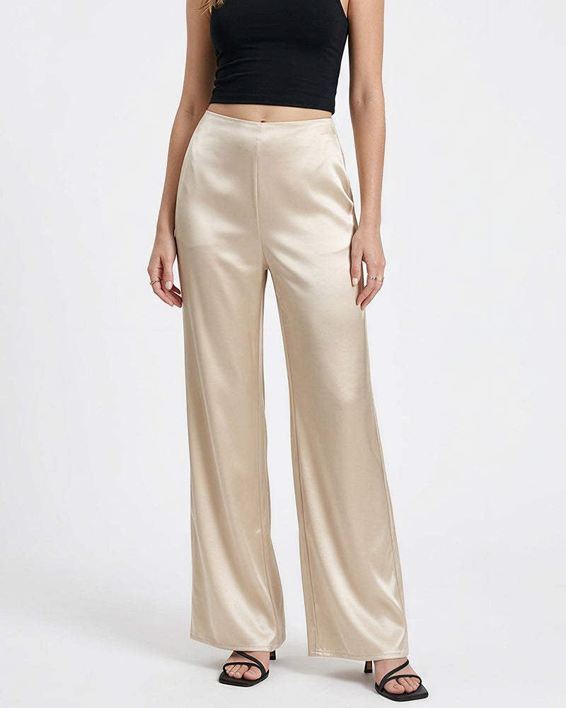 Willluxe® Mid-Waisted Liquid Drape Satin Wide-Leg Pants