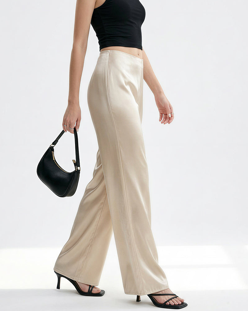 Willluxe® Mid-Waisted Liquid Drape Satin Wide-Leg Pants