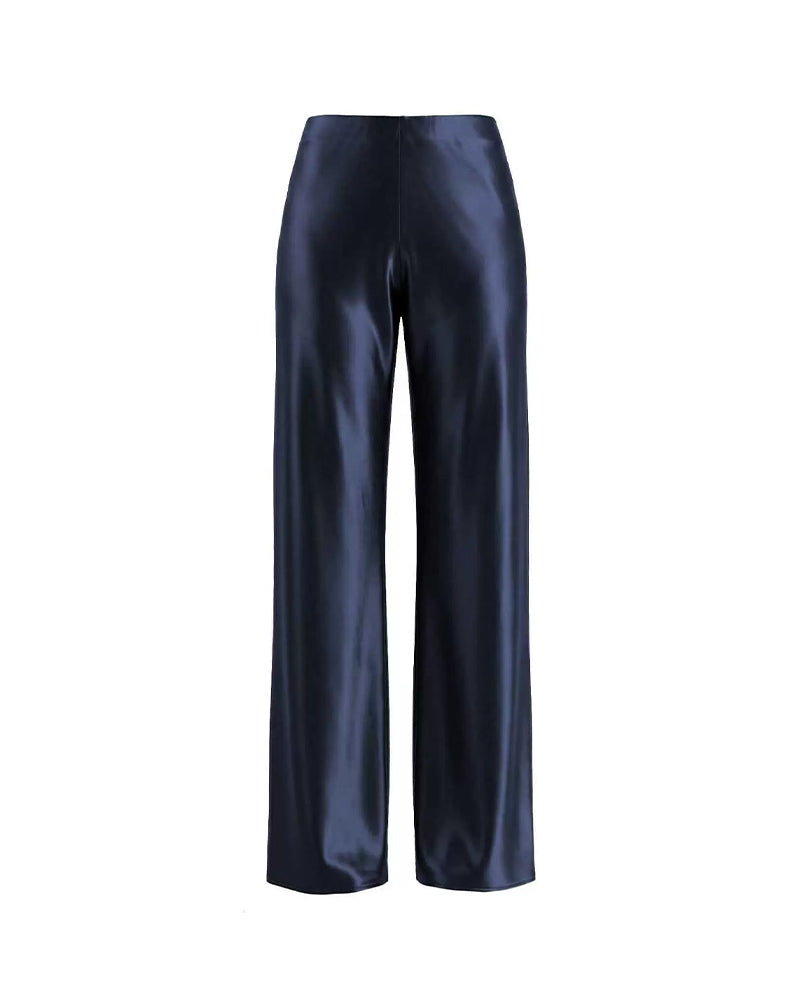 Willluxe® Mid-Waisted Liquid Drape Satin Wide-Leg Pants