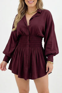 Willluxe® Cinched Waist Long Sleeve Button-Down Shirt Dress