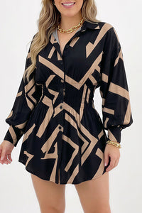 Willluxe® Cinched Waist Long Sleeve Button-Down Shirt Dress