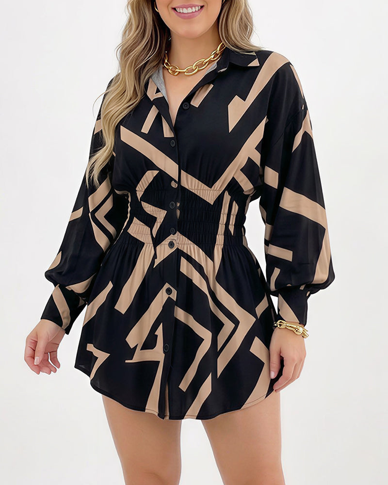 Willluxe® Cinched Waist Long Sleeve Button-Down Shirt Dress