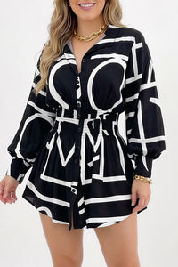 Willluxe® Cinched Waist Long Sleeve Button-Down Shirt Dress