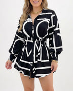 Willluxe® Cinched Waist Long Sleeve Button-Down Shirt Dress