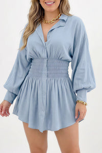 Willluxe® Cinched Waist Long Sleeve Button-Down Shirt Dress