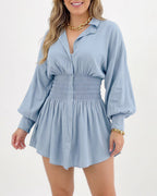 Willluxe® Cinched Waist Long Sleeve Button-Down Shirt Dress