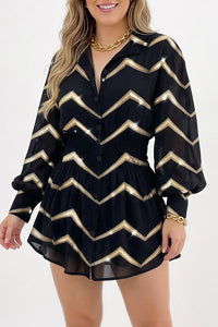 Willluxe® Cinched Waist Long Sleeve Button-Down Shirt Dress