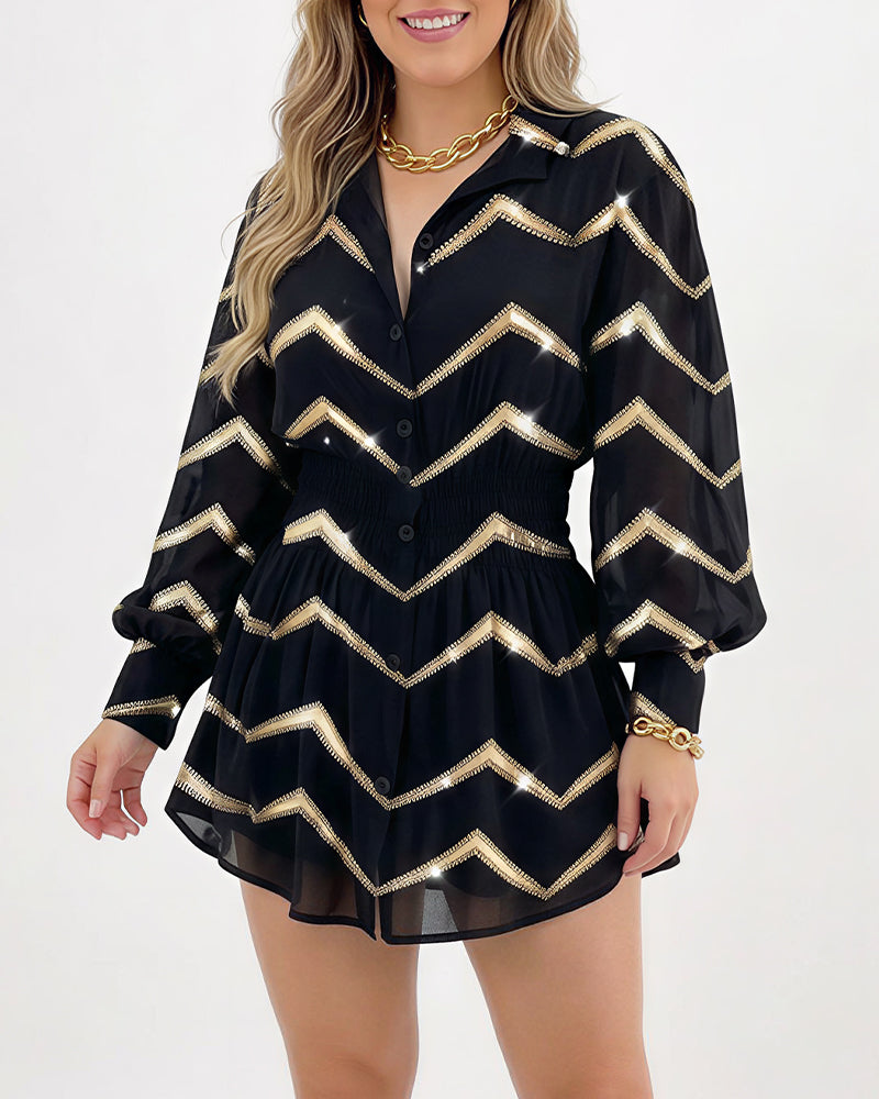 Willluxe® Cinched Waist Long Sleeve Button-Down Shirt Dress