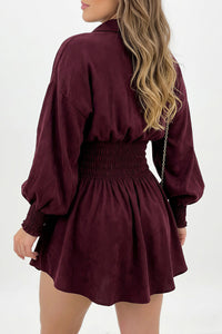 Willluxe® Cinched Waist Long Sleeve Button-Down Shirt Dress
