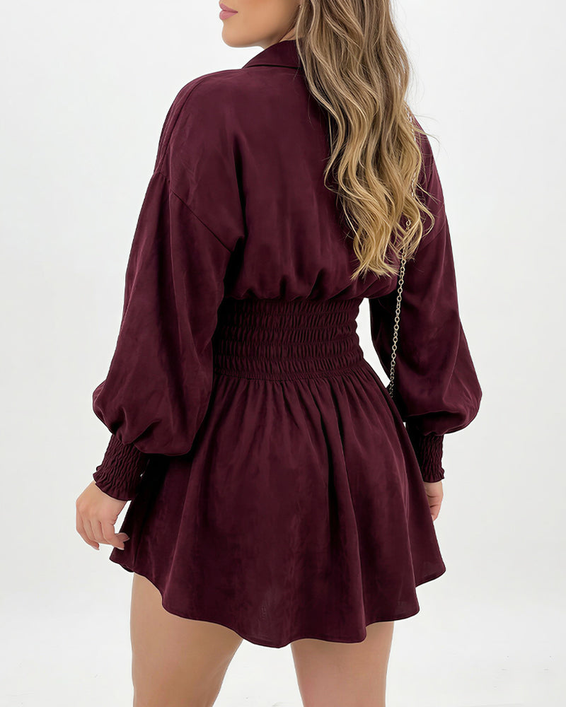 Willluxe® Cinched Waist Long Sleeve Button-Down Shirt Dress