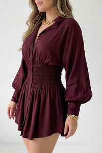 Willluxe® Cinched Waist Long Sleeve Button-Down Shirt Dress