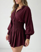 Willluxe® Cinched Waist Long Sleeve Button-Down Shirt Dress