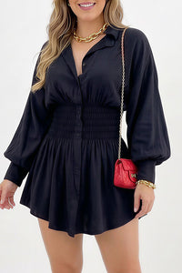 Willluxe® Cinched Waist Long Sleeve Button-Down Shirt Dress
