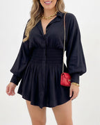 Willluxe® Cinched Waist Long Sleeve Button-Down Shirt Dress