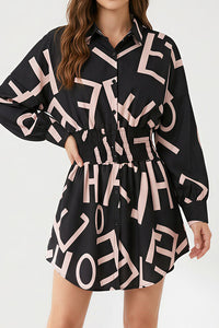 Willluxe® Cinched Waist Long Sleeve Button-Down Shirt Dress