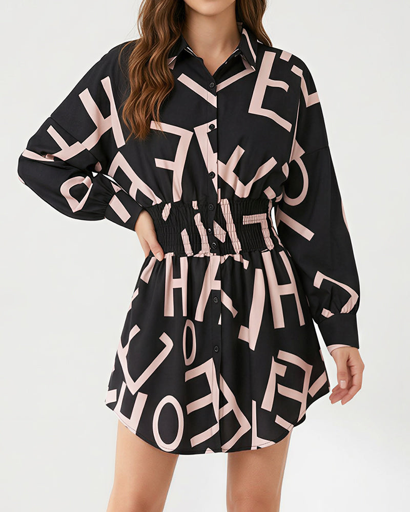 Willluxe® Cinched Waist Long Sleeve Button-Down Shirt Dress