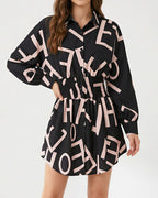 Willluxe® Cinched Waist Long Sleeve Button-Down Shirt Dress