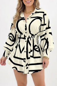 Willluxe® Cinched Waist Long Sleeve Button-Down Shirt Dress