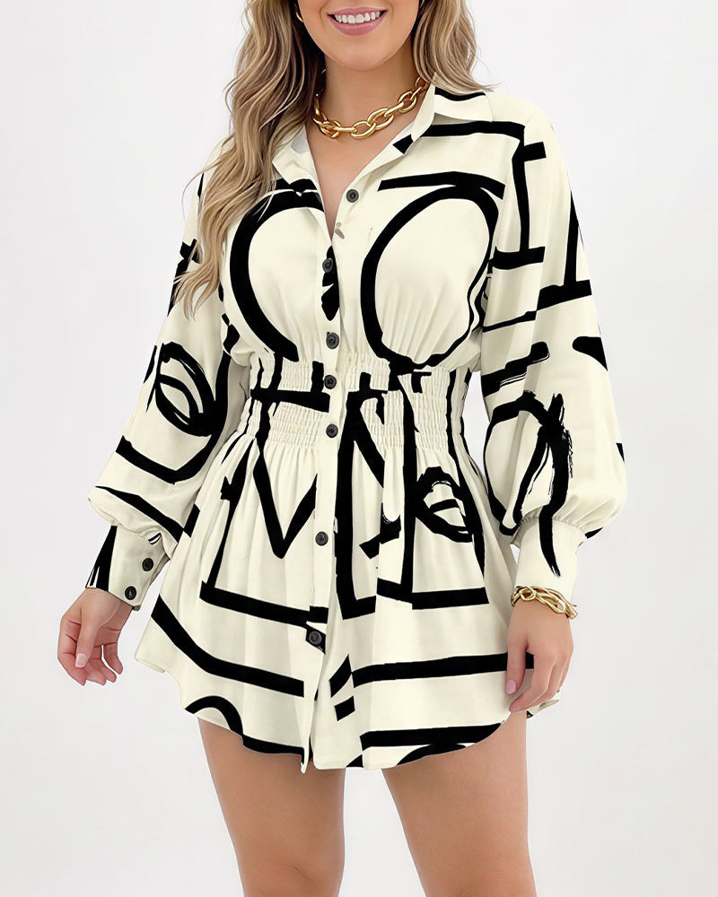 Willluxe® Cinched Waist Long Sleeve Button-Down Shirt Dress