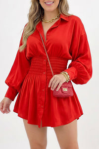 Willluxe® Cinched Waist Long Sleeve Button-Down Shirt Dress