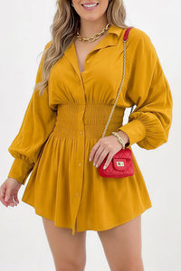 Willluxe® Cinched Waist Long Sleeve Button-Down Shirt Dress
