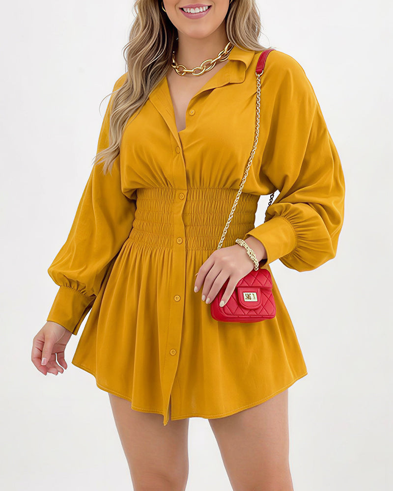 Willluxe® Cinched Waist Long Sleeve Button-Down Shirt Dress