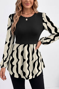 Willluxe® Long Sleeve Spliced Babydoll Top