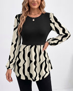 Willluxe® Long Sleeve Spliced Babydoll Top