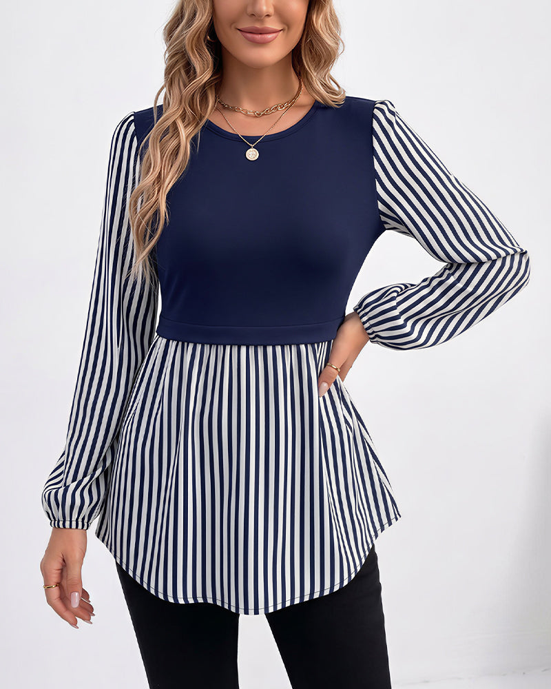 Willluxe® Long Sleeve Spliced Babydoll Top